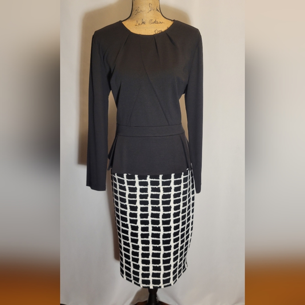 Vshow Black & White Geometric Peplum Dress | NWT! | Sz. XXL